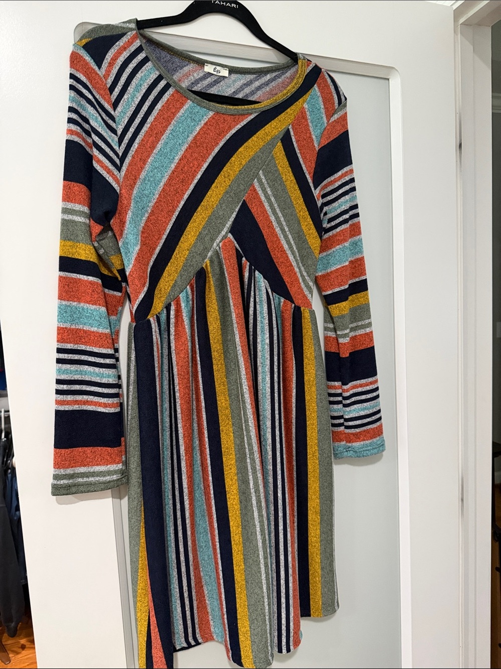 Egy brand Women’s Multicolor Knit Geometric Long Sleeve Dress- Medium